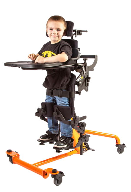 a photo of a boy using a standing mobility device