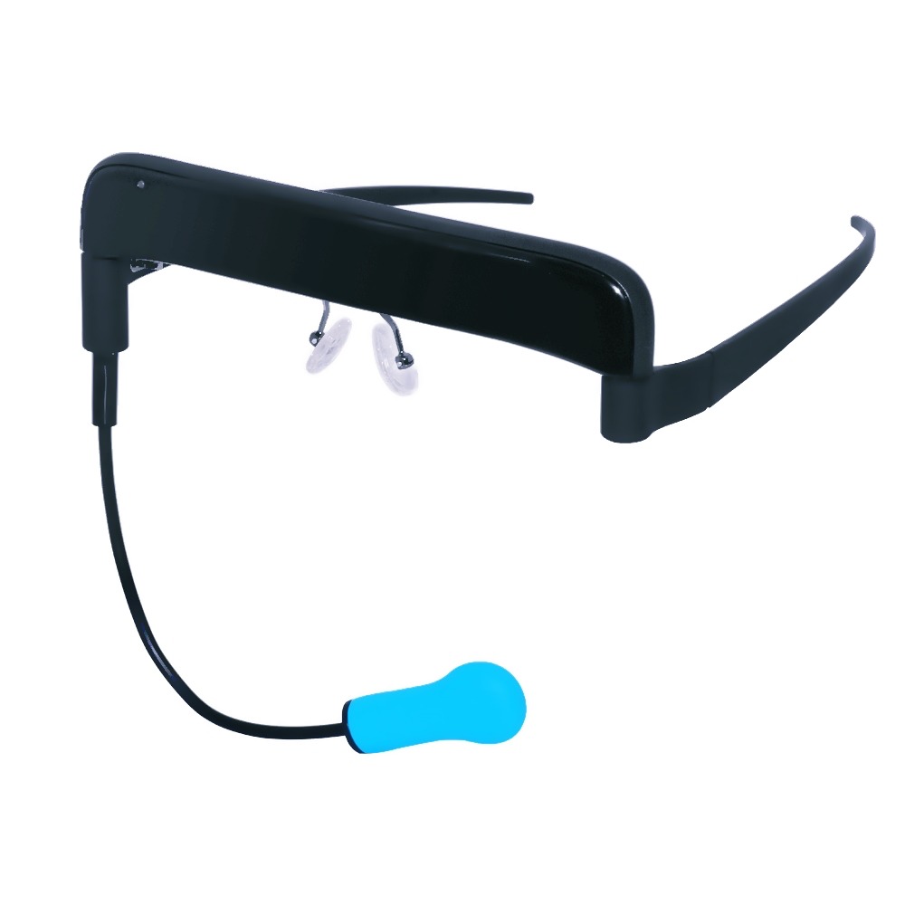 the GlassOuse fits like a pair of glasses with the sensor hanging below the chin